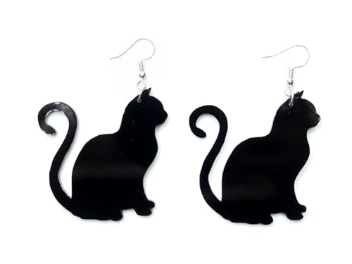 Miniblings Katze Ohrringe Hänger Katzen Katzenohrringe Acrylglas schwz sitzend - Handmade Modeschmuck I Ohrhänger Ohrschmuck versilbert von Miniblings