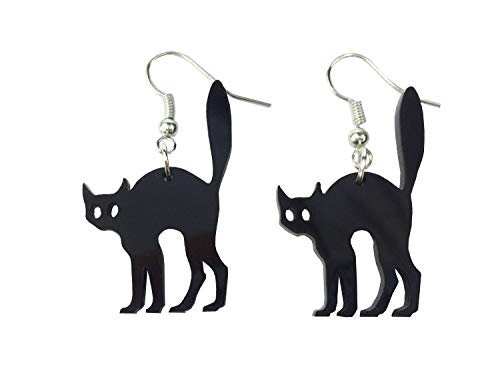 Miniblings Katze Ohrringe Hänger Tier Acrylglas Halloween Katzenbuckel Hexe schw - Handmade Modeschmuck I Ohrhänger Ohrschmuck versilbert von Miniblings