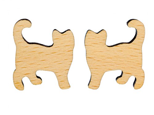 Miniblings Katze Ohrstecker Stecker Ohrringe Kitty Cat Kätzchen Felidae Holz - Handmade Modeschmuck I Ohrringe Stecker Ohrschmuck von Miniblings