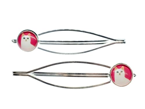 Miniblings Katzenkopf 2er Set Haarspangen Cabochon Katze Tiere rosa Kätzchen - Handmade Modeschmuck I Haarschmuck Haarclips Haarklammern von Miniblings