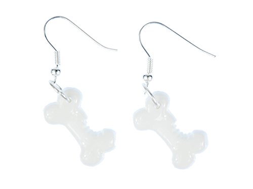 Miniblings Knochen Ohrringe Ohrring Skelett Hund Steinzeit weiß mit Biss - Handmade Modeschmuck I Ohrhänger Ohrschmuck versilbert von Miniblings