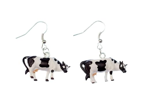 Miniblings Kuh Ohrringe Kühe Milchkuh Fleckvieh Farm Bauernhof Milch Kunststoff - Handmade Modeschmuck I Ohrhänger Ohrschmuck versilbert von Miniblings
