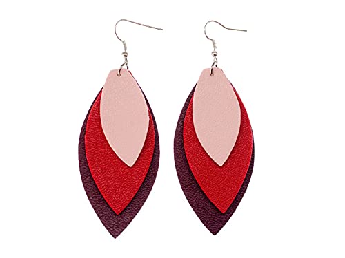 Miniblings Kunstleder Blatt Ohrringe Hänger Blätter Feder Natur Dreifarbig Herbst Rot - Handmade Modeschmuck I Ohrhänger Ohrschmuck versilbert von Miniblings