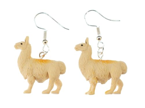 Miniblings Lama Alpaka Ohrringe Hänger Südamerika Peru Kamel Beige Gummi - Handmade Modeschmuck I Ohrhänger Ohrschmuck versilbert von Miniblings