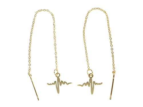 Miniblings Lebenslinie Ketten-Ohrringe Hänger Kettchen Ohrring lang Herzschlag - Handmade Modeschmuck I Ohrhänger Ohrschmuck vergoldet von Miniblings