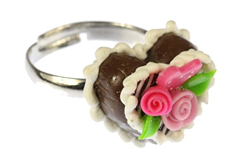 Miniblings Lebkuchenherz Ring Tortenring Herz Kuchen Oktoberfest Wiesn Rosen - Handmade Modeschmuck I Fingerring mit Motiv I verstellbar one Size von Miniblings