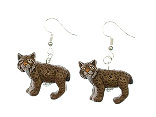 Miniblings Luchs Ohrringe Katze Raubkatze Raubtier Tier Waldtiere 21mm Keramik - Handmade Modeschmuck I Ohrhänger Ohrschmuck versilbert von Miniblings