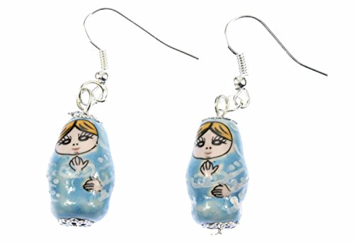 Miniblings Matroschka Ohrringe Hänger Babuschka russische Puppe Porzellan blau - Handmade Modeschmuck I Ohrhänger Ohrschmuck versilbert von Miniblings