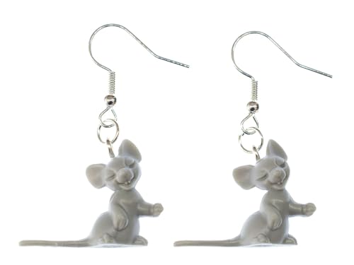 Miniblings Maus 3D Ohrringe Mausohrringe Ratte Mäuse Tier Mäuschen grau stehend - Handmade Modeschmuck I Ohrhänger Ohrschmuck versilbert von Miniblings