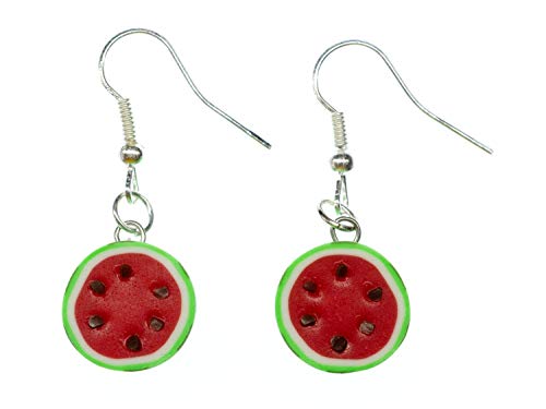 Miniblings Melone Ohrringe Hänger Wassermelone Obst Sommer Handarbeit Hälfte - Handmade Modeschmuck I Ohrhänger Ohrschmuck versilbert von Miniblings