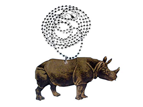 Miniblings Nashorn Kette Halskette 80cm Holz Bedruckt Tier Rhinozeros Zoo - Handmade Modeschmuck - Kugelkette versilbert von Miniblings