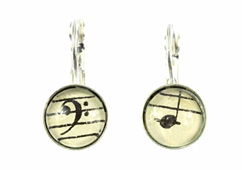 Miniblings Noten und Violinschlüssel Ohrringe Cabochon Notenblatt Partitur 12mm - Handmade Modeschmuck I Ohrhänger Ohrschmuck versilbert von Miniblings