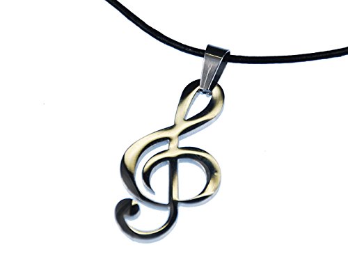 Miniblings Notenschlüssel Musik Kette Halskette Violinschlüssel Leder Silber 45cm - Handmade Modeschmuck von Miniblings