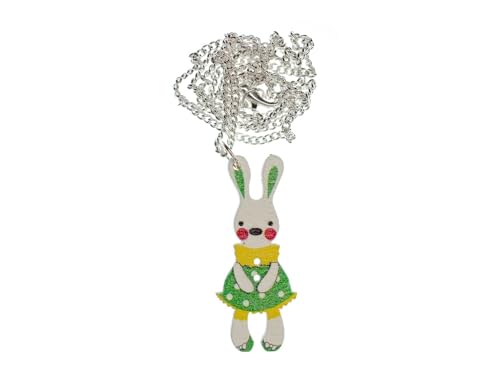 Miniblings Osterhase Kette Halskette 45cm Hase Kaninchen Ostern Holz grün - Handmade Modeschmuck - Gliederkette versilbert von Miniblings