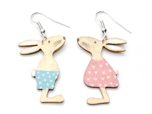 Miniblings Osterhase Ostern Ohrringe Hänger Hase Häschen Holz Blumen Kaninchen - Handmade Modeschmuck I Ohrhänger Ohrschmuck versilbert von Miniblings