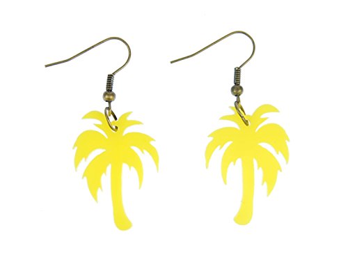 Miniblings Palme Acrylglas gelasert Ohrringe Hänger Palme Baum Acryl LC gelb - Handmade Modeschmuck I Ohrhänger Ohrschmuck versilbert von Miniblings