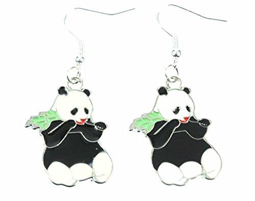 Miniblings Panda Ohrringe Pandaohrringe Pandabär Bambus Bär Teddy Zoo emailliert - Handmade Modeschmuck I Ohrhänger Ohrschmuck versilbert von Miniblings