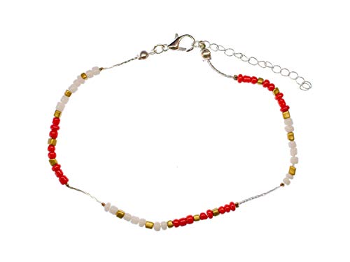 Miniblings Perlen Fußkettchen Fußkette Band Strand Sommer rot weiß gold- Handmade Modeschmuck I Sommer Beach Sommerschmuck von Miniblings