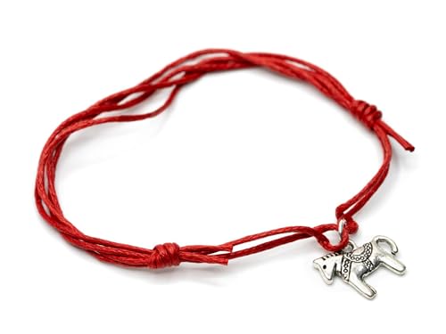 Miniblings Pferd Armband Anhänger Glücksarmband rot verstellbar Dala Pferd silber - Modeschmuck handmade - Damen Mädchen Bettelarmband von Miniblings