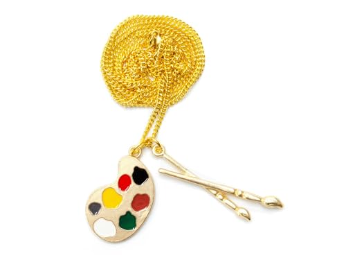 Miniblings Pinsel Halskette - Handmade Modeschmuck I Kette Palette Malen Künstler gold 60cm - Gliederkette vergoldet von Miniblings