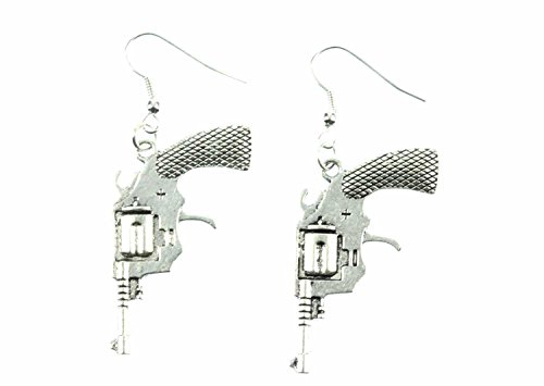 Miniblings Pistole Ohrringe Revolver Revolverohrringe Colt Cowboy Waffe 4cm - Handmade Modeschmuck I Ohrhänger Ohrschmuck versilbert von Miniblings