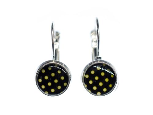 Miniblings Polka Dots Cabochon Rockabilly Ohrringe Pünktchen schwarz weiß Punkte - Handmade Modeschmuck I Ohrhänger Ohrschmuck versilbert von Miniblings