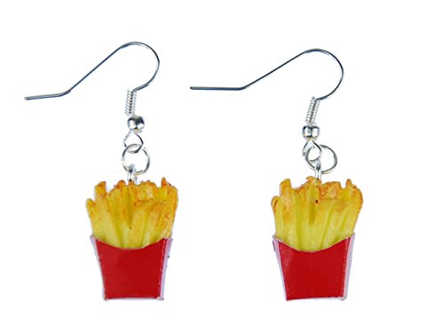 Miniblings Pommes Ohrringe Hänger Pommes Frites in Tüte 3D Details gelb rot - Handmade Modeschmuck I Ohrhänger Ohrschmuck versilbert von Miniblings