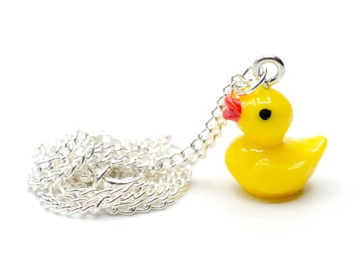 Miniblings Quietscheente Halskette - Handmade Modeschmuck I Kette Quietscheentchen Entchen Ente Enten Badewanne 45cm - Gliederkette versilbert von Miniblings