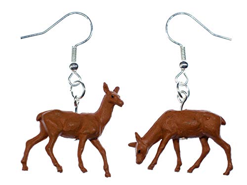 Miniblings Reh Ohrringe Hänger Waldtier Tiere Rehe Rehkitz Hirsch Damwild Natur - Handmade Modeschmuck I Ohrhänger Ohrschmuck versilbert von Miniblings