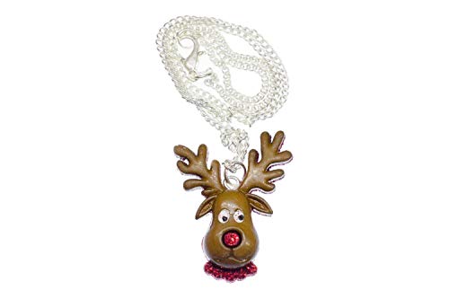 Miniblings Rentier Weihnachten Halskette - Handmade Modeschmuck I Kette mit Anhänger Länge: 45cm - Kopf Glitzer Hirsch Elch von Miniblings