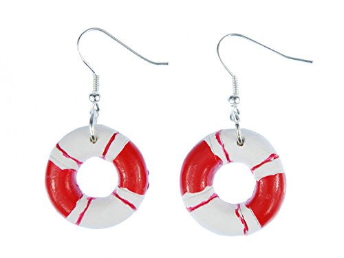 Miniblings Rettungsring Ohrringe Hänger Maritim Boot Schiff Meer Ring rot weiß - Handmade Modeschmuck I Ohrhänger Ohrschmuck versilbert von Miniblings