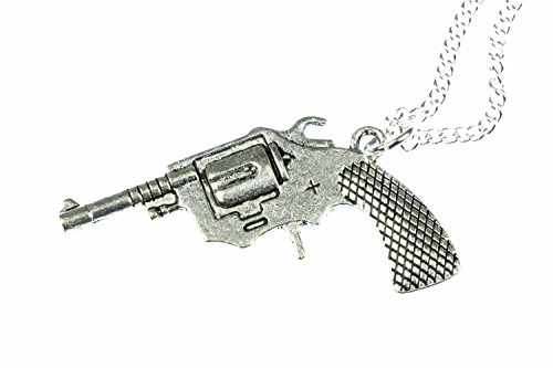 Miniblings Revolver Kette Revolverkette Halskette Pistole Colt Cowboy 60cm 4cm - Handmade Modeschmuck - Gliederkette versilbert von Miniblings