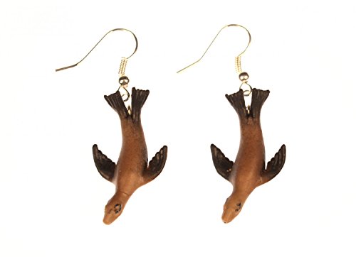 Miniblings Robbe Ohrringe Seelöwe Seehund Meerestier Seebär Gummi braun - Handmade Modeschmuck I Ohrhänger Ohrschmuck versilbert von Miniblings