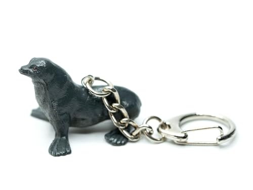 Miniblings Robbe Schlüsselanhänger Seehund dunkelgrau - Handmade Modeschmuck I Anhänger Schlüsselring Schlüsselband Keyring von Miniblings