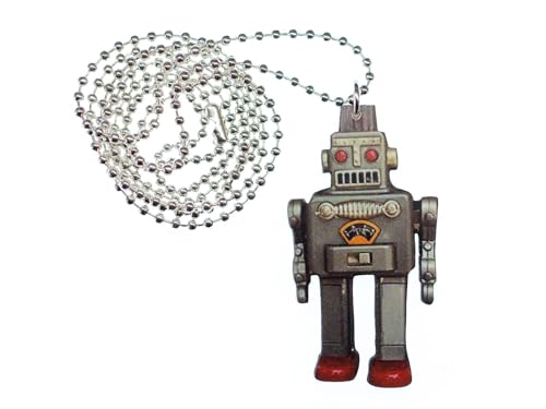 Miniblings Roboter Halskette Kette Android Holz gelasert 80cm Maschine Irokese - Handmade Modeschmuck - Kugelkette versilbert von Miniblings