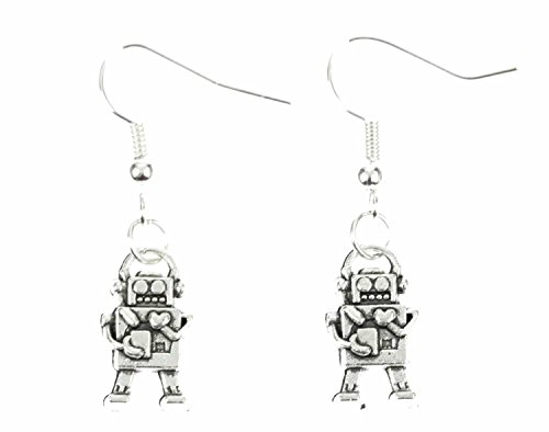 Miniblings Roboter Ohrringe Hänger Steampunk Technik Scifi Mechanik Herz 18mm - Handmade Modeschmuck I Ohrhänger Ohrschmuck versilbert von Miniblings