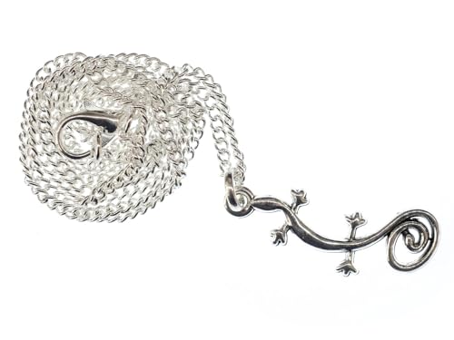 Miniblings Salamander Kette 45cm Halskette Anhänger Gecko Echse Eidechse Gekko Silber - Handmade Modeschmuck - Gliederkette versilbert von Miniblings