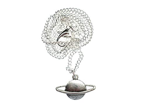 Miniblings Saturn Planet Halskette - Handmade Modeschmuck I Kette mit Anhänger Länge: 45cm - Planeten Astronaut versilbert von Miniblings