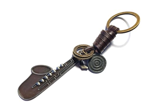 Miniblings Saxofon Schlüsselanhänger Alt Sax Swing Jazz Musik Saxofonist Bronze Leder - Handmade Modeschmuck I I Anhänger Schlüsselring Schlüsselband Keyring von Miniblings