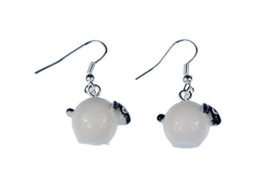 Miniblings Schaf Kugelrund Ohrringe Hänger Heidschnucke Schaf rund weiß - Handmade Modeschmuck I Ohrhänger Ohrschmuck versilbert von Miniblings