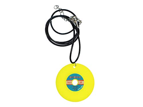 Miniblings Schallplatte Kette Halskette Leder 45cm DJ LP Vinyl neon gelb - Handmade Modeschmuck - Gliederkette versilbert von Miniblings