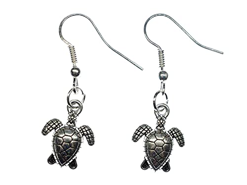 Miniblings Schildkröte Ohrringe Hänger Meeresschildkröte Turtle Meer Silbern - Handmade Modeschmuck I Ohrhänger Ohrschmuck versilbert von Miniblings