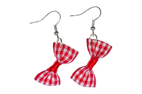 Miniblings Schleife Ohrringe Hänger Schleifchen rot kariert Textil Rockabilly Retro - Handmade Modeschmuck I Ohrhänger Ohrschmuck versilbert von Miniblings