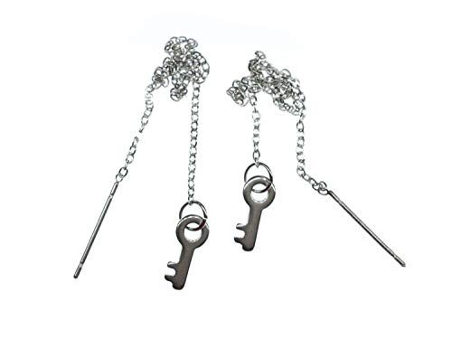 Miniblings Schlüssel Kettchen-Ohrringe Hänger Kettchen lang silbern - Handmade Modeschmuck I Ohrhänger Ohrschmuck versilbert von Miniblings
