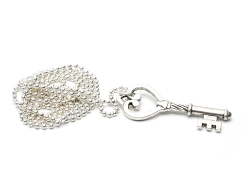 Miniblings Schlüssel Kette Halskette 80cm Key Schlüsselkette Herz versilbert - Handmade Modeschmuck - Kugelkette verilsbert von Miniblings
