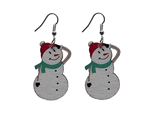 Miniblings Schneemann Ohrringe - Handmade Modeschmuck Holz flach Arm Winter Weihnachten - Ohrhänger Ohrschmuck Schnee von Miniblings