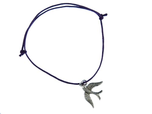 Miniblings Schwalbe Armband Anhänger Glücksarmband verstellbar Vogel lila silber - Modeschmuck handmade - Damen Mädchen Bettelarmband von Miniblings