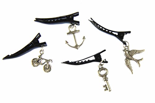 Miniblings Schwalbe Fahrrad Schlüssel Anker 4er Set Haarspangen silb. - Handmade Modeschmuck I Haarschmuck Haarclips Haarklammern von Miniblings