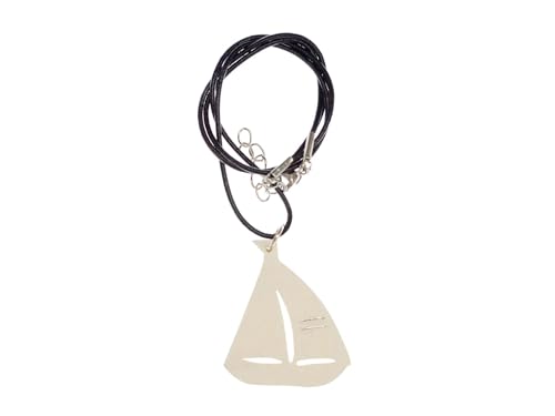 Miniblings Segelboot Segelschiff Kette 52cm Schiff Boot Segeln Holz Leder - Handmade Modeschmuck - Gliederkette versilbert von Miniblings