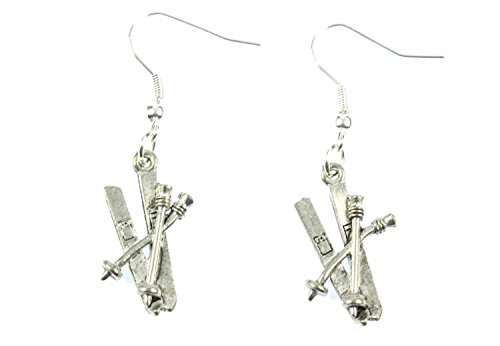 Miniblings Ski Ohrringe Skiohrringe Skier und Skistöcke Winter silber - Handmade Modeschmuck I Ohrhänger Ohrschmuck versilbert von Miniblings